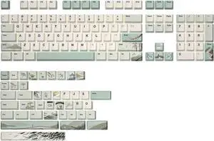 YUNZII Spring Tea Dye Sub PBT Keycaps,145 Full Keys Dye Sublimation PBT Custom Keycaps with Key Puller for Cherry Gateron MX Switches Mechanical Gaming Keyboard (Cherry Profile, Spring Tea)