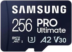 SAMSUNG PRO Ultimate microSD Memory Card + Adapter, 256GB microSDXC, Up to 200 MB/s, 4K UHD, UHS-I, Class 10, U3,V30, A2 for GoPRO Action Cam, DJI Drone, Gaming, Phones, Tablets, MB-MY256SA/AM