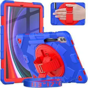 Timecity for Samsung Galaxy Tab S9 FE Plus/ S9+ Plus 5G Case 12.4 inch 2023 (SM-X610/ X616/ X618/ X810/ X816B/ X818U Cover): with Strong Protection, Screen Protector, Hand Shoulder Strap - Dark Blue