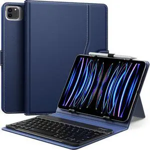 MoKo Universal Tablet Case with QWERTY Keyboard for 9",9.7",10.1",10.2",10.4",10.5",10.9",11" Tablets, with Removable Wireless Bluetooth Keyboard&Pen Holder for iPad, Samsung, Fire, Pixel, Dark Blue
