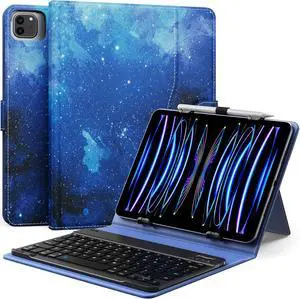 MoKo Universal Tablet Case with QWERTY Keyboard for 9",9.7",10.1",10.2",10.4",10.5",10.9",11" Tablet, with Removable Wireless Bluetooth Keyboard&Pen Holder for iPad Samsung Fire Pixel, Blue Starry Sky