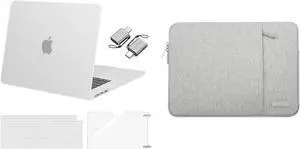 MOSISO Compatible with MacBook Air 15 inch Case 2023 A2941 M2, Plastic Hard Case&Keyboard Skin&Vertical Sleeve Bag with Pocket&Screen Protector&Type C Adapter 2 Pack, Translucent&Gray