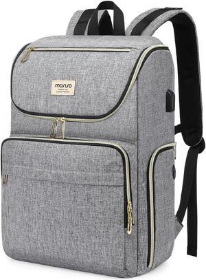MOSISO Vintage Laptop Backpack for Women Men, 15.6-16 inch Anti-Theft Casual Daypack with USB Charging Port & Luggage Strap & Pockets & Earphone Hole, Computer Backpack for Work Travel Business, Gray