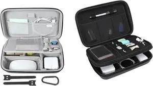 MOSISO Electronic Organizer Travel Case with 4 Modular Insert & 2 Cable Tie & Snap Hook & Double Layer Electronic Accessories Case with Handle, Black