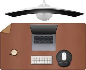 MAIDERN 40 x 24 Leather Desk Pad, Reversible Large Desk Mat, Cork & Leather Large Mouse pad for Desk, Waterproof Computer Desk Pad for Gaming Home Office (Brown)