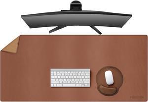 MAIDERN 43.3"x 19.6" Leather Desk Mat, Large Desk Pad, Cork & Leather Large Mouse pad for Desk, Waterproof Computer Desk Mat for Gaming Home Office (Brown)