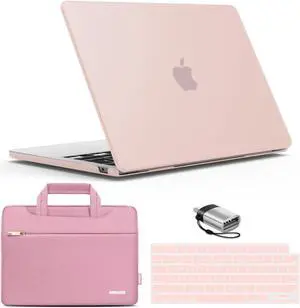 IBENZER Compatible with 2025 2024 2023 2022 MacBook Air 13 inch case M4 A3240 M3 A3113 M2 A2681, Hard Shell Case & Sleeve & Keyboard Cover & Type-C Adapter for Mac Air 13.6, Sakura Pink, KK-SKPK+3