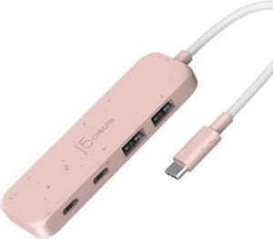 j5create 4-in-1 Pink USB-C to 4-Port Type-A & Type-C Hub(Eco-Friendly), USB-C Hub with 10 Gbps 2 USB-A & 2 USB-C | Compatible with MacBook Pro/Air, iPad, Mac Mini and More Type C Devices(JCH342ER)
