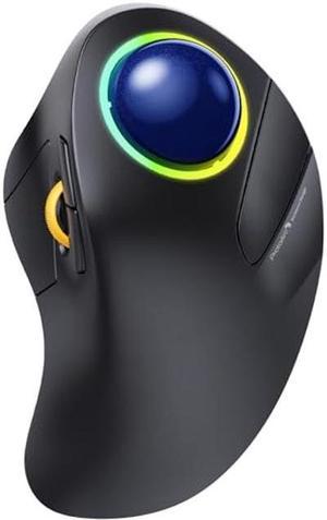ProtoArc Wireless Bluetooth Trackball Mouse EM03 Ergonomic RGB Rollerball Mouse Rechargeable Computer Laptop Mouse 3 Device ConnectionIndex Finger Control for iPad Mac WindowsBlue