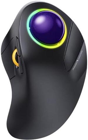 ProtoArc Wireless Bluetooth Trackball Mouse EM03 Ergonomic RGB Rollerball Mouse Rechargeable Computer Laptop Mouse 3 Device ConnectionIndex Finger Control for iPad Mac WindowsPurple