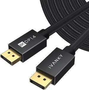 IVANKY DisplayPort Cable 1.4, 8K DP Cable 25ft [8K@60Hz, 4K@144Hz, 1080P@240Hz], Support HBR3, 32.4Gbps, HDCP 2.2, HDR, Compatible for Gaming Monitor, TV, PC, Laptop and More, Black-25ft