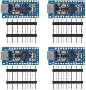 AITRIP 4PCS Pro Micro ATmega32U4 5V 16MHz Type-C Development Module Board with 2 Row pin Header Compatible arduino Leonardo Replace ATmega328 Pro Mini