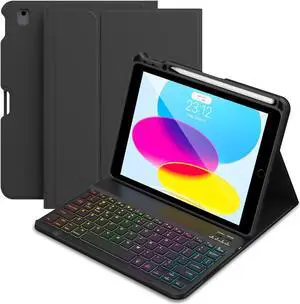 ALIWLHOF Case Keyboard for iPad 10.2- Keyboard Case for iPad iPad 9th Generation 2021-8th Gen 2020-7th Gen 2019-7 Color Backlit Removable Bluetooth Wireless Keyboard -Pencil Holder