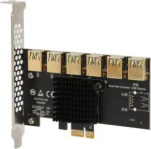PCIE 1 to 6 Riser Card, PCIE Splitter 1 to 6 PCIE Riser Card,USB 3.0 Adapter Multiplier Card,PCIE Multiplier Risers 1X to External 6 PCIE,for Bitcoin Mining