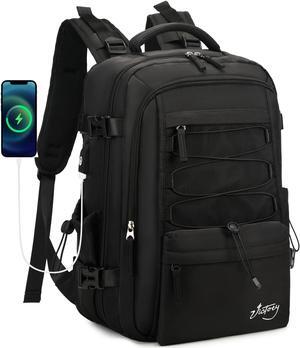 Travel Backpack for Women Men 15.6 Inch Laptop Backpacks with USB Port Carry on Backpack Flight Approved Large Back Packs College Bookbags Outdoor Sports Hiking Rucksack Casual Daypack (Black)