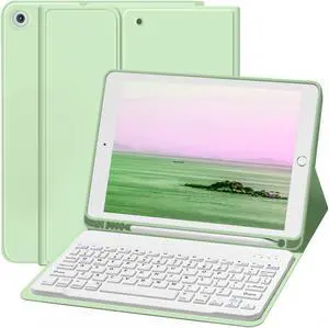 aoub Keyboard Case for iPad 6th Generation 2018/5th Gen 2017 9.7 Inch, iPad Air 2, iPad Air, Detachable Wireless Bluetooth Keyboard, Stand Folio Cover with Pencil Holder, Auto Sleep/Wake, Light Green