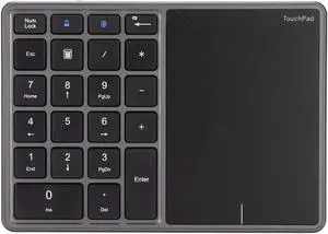 ASHATA 2 in 1 Number Pad, Mini 22 Keys Numeric Keypad, Blutooth 4.2 2.4G Dual Modes USB Number Pad Numpad with Touchpad for Laptop, PC, Desktop, Notebook(Iron)