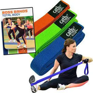 Cathe Boss Bands Fabric Bands Set of 3 & Cathe Total Body Workout DVD - Also Includes Cathe Travel Carry Case for Your Resistance Bands & DVD  Boss Bands are for Everybody  Take Them Anywhere