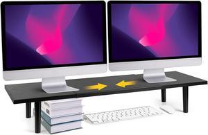 Across-Star Dual-Monitor-Stand-Riser-For-Desk Adjustable Length 32-40 Inch,Large Desktop Computer Monitor Riser For 2 Screens,Desk Shelf Organizer Riser Stand For Computer/Laptop/PC/Printer/TV Black