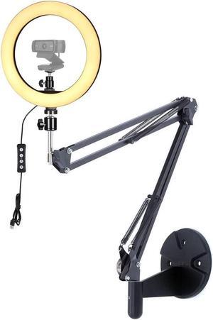 Webcam Ring Light Wall Mount, 10'' Streaming Light with Folding Arm Wall Holder Compatible with Logitech C920s StreamCam Brio C930 C922x C925e C615 webcams