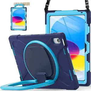 BATYUE Case for iPad (A16) 11th/10th Gen 11''/10.9'' 2025/2022 - Heavy Duty Shockproof Cover with 360° Rotating & 180° Folding Stand, Screen Protector, Shoulder Strap & Pencil Holder | NavyBlue