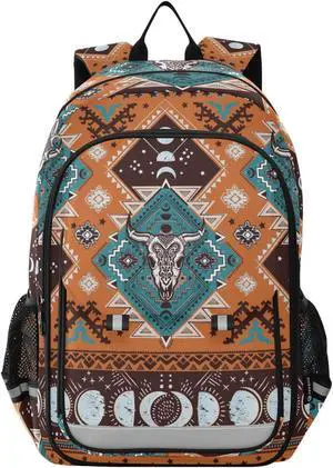 ALAZA Indian Tribal Aztec Geometric Skulls Backpack Bookbag Laptop Notebook Bag Casual Travel Trip Daypack for Women Men Fits 15.6 Laptop