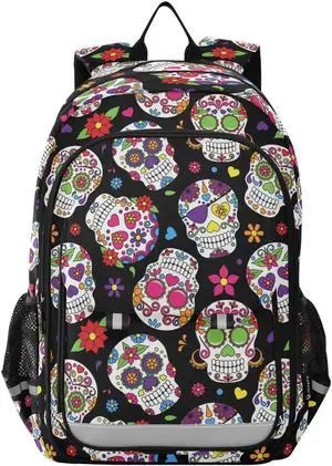 ALAZA Day Of The Dead Sugar Skull Halloween Laptop Backpack Purse for Women Men Travel Bag Casual Daypack with Compartment & Multiple Pockets