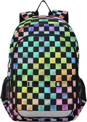 ALAZA Rainbow Checkered Checker Laptop Backpack Purse for Women Men Travel Bag Casual Daypack with Compartment & Multiple Pockets