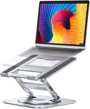 AOEVI Adjustable Laptop Stand with 360 Rotating Base, Stable Computer Stand for Laptop Ergonimic Foldable Laptop Riser for Desk Compatible with MacBook Pro/Air Notebook up to 16 Inches, Silver