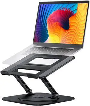 AOEVI Adjustable Laptop Stand with 360 Rotating Base, Computer Stand for Laptop Ergonimic Foldable Laptop Riser for Desk Compatible with MacBook Pro/Air Notebook up to 16 Inches, Black