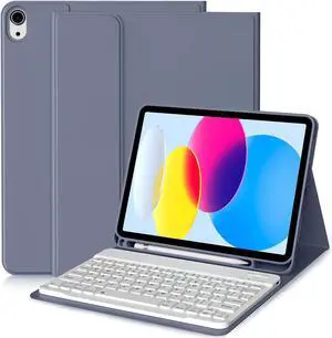 aoub for iPad (A16) 11th 10th Generation Case with Keyboard 11 inch 2025/2022, Detachable Bluetooth Keyboard, Smart Stand Folio Cover with Pencil Holder for iPad 10th Gen 10.9 inch, Purple Gray