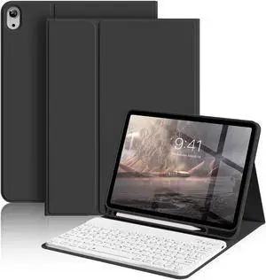 aoub Keyboard Case for iPad (A16) 11th Gen 11 Inch 2025, iPad 10th Generation 10.9 inch 2022 with Pencil Holder, Stand Folio Detachable Wireless Bluetooth Rechargeable Keyboard, Black