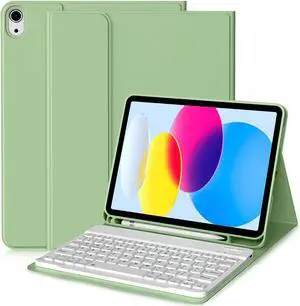 aoub for iPad 10th Generation Case with Keyboard 10.9 inch 2022, Detachable Bluetooth Keyboard, Smart Stand Folio Keyboard Cover with Pencil Holder for iPad 10th Gen, Light Green