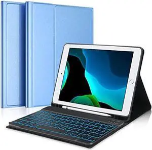 iPad 9th 2021/8th/7th Generation Keyboard Case, BORIYUAN 7 Colors Backlit Detachable Black Keyboard Slim Folio Cover for iPad 10.2 Inch/iPad Air 10.5"(3rd Gen)/iPad Pro 10.5" with Pencil Holder - Blue