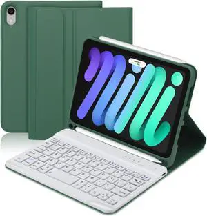 BORIYUAN iPad Mini 6 Keyboard Case 2021, Detachable Wireless Bluetooth Keyboard Slim Folio Smart Cover with Build-in Pencil Holder for iPad Mini 6th Generation 8.3 inch - Dark Green
