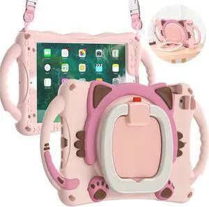 BRAECN iPad Mini Case for Kids, Silicone Shockproof Durable Childproof Cute Case with Carrying Strap, Handle Grip, Shoulder Strap, Pencil Holder, Kickstand for Apple iPad Mini 5/4/3/2/1 7.9 Inch-Pink