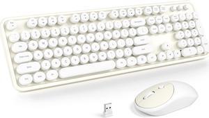 Atelus Wireless Keyboard and Mouse, Retro Full Size Typewriter Keyboard and 3 Adjustable DPI Mouse Combo for Windows 7/8/10, Laptop, Desktop, PC, Computer (Off-White)