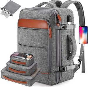 Bagsure Travel Backpack 42L Flight Approved Carry On Backpack, Expandable Laptop Backpack with Packing Cubes & Shoe Pocket, Water Resistant Luggage Daypack for Men Women Business Weekender Bag