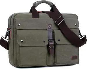 Stylish 17 inch Canvas Laptop Bag Messenger Bag Briefcase Vintage Crossbody Shoulder Bag Military Satchel for Men BC-07 (Army-Green)