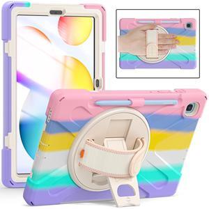 BATYUE Case for Samsung Galaxy Tab S6 Lite 10.4 Inch 2024/2022/2020 (SM-P610/P613/P615/P619/P620/P625/P627), Protective Cover with Pencil Holder, Shoulder Strap, Hand Strap, Kickstand (Colourful Pink)