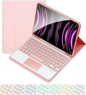 CHAINORA Touchpad Keyboard Case for iPad 10th Generation (10.9" inch, 2022), 7 Colors Backlit Slim Folio Cover Detachable Bluetooth Keyboard with Pencil Holder(Pink)