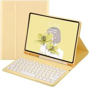 QIYIBOCASE Keyboard Case for iPad 11th(A16) 2025/iPad10th Generation, Round Keys Retro Detachable Magnets Wireless Keyboard with Pencil Holder for iPad 11 iPad10 (Yellow)