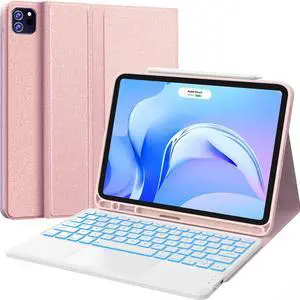 CHESONA for iPad Air 11 Inch Case with Keyboard M3/M2 (2025/2024), 7-Color Backlight, Multi-Touch Trackpad, 2 Wireless Channels, for iPad Pro 11 (4th/3rd/2nd/1st Gen) & iPad Air 5th & 4th Gen, Pink