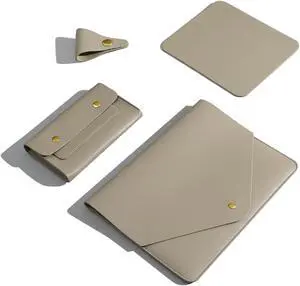 Benfan PU Leather Laptop Sleeve Compatible with New 15.3 inch MacBook Air 2023 2024, Surface Laptop 15, Surface Book 13.5, Surface Laptop Studio Color Khaki