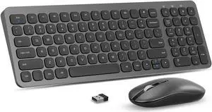 cimetech Wireless Keyboard and Mouse Combo, Compact Full Size Wireless Keyboard and Mouse Set Less Noise Keys 2.4G Ultra-Thin Sleek Design for Windows, Computer, PC, Notebook, Laptop - Grey