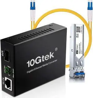 Gigabit Singlemode Fiber Media Converter with 1 Meter OS2 LC to LC Fiber Patch Cable, 10/100/1000M RJ45 to 1000Base-LX/LH Fiber Module,SMF, 1310nm, up to 20km (12.4miles)