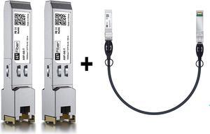 2 Pack 1000Base-T SFP Module with 1G SFP Cable 0.5m, 1.25G SFP to RJ45 Transceiver, 1G DAC Cable,Compatible with Cisco, Meraki, MikroTik, Ubiquiti, Unifi, Netgear, D-Link and More
