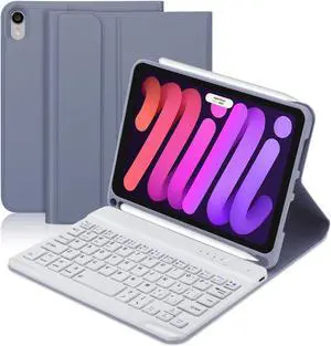 BORIYUAN iPad mini 6 Keyboard Case 2021, Detachable Wireless Bluetooth Keyboard Slim Folio Smart Cover with Build-in Pencil Holder for iPad mini 6th Generation 8.3 inch  Lavender