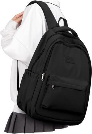 Lightweight School Backpack for Women Men, Black Laptop Travel Casual Daypack College Secondary School Bags Bookbag for Teenage Girls Boys