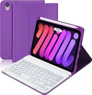 iPad mini 6 Keyboard Case 2021,Boriyuan Detachable Wireless Bluetooth Keyboard Slim Folio Smart Cover with Build-in Pencil Holder for iPad mini 6th Generation 8.3 inch - Purple